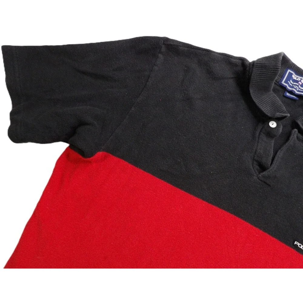 VTG Polo Sport Ralph Lauren Men XL Black Red Colorblock Short Sleeves Shirt 90s